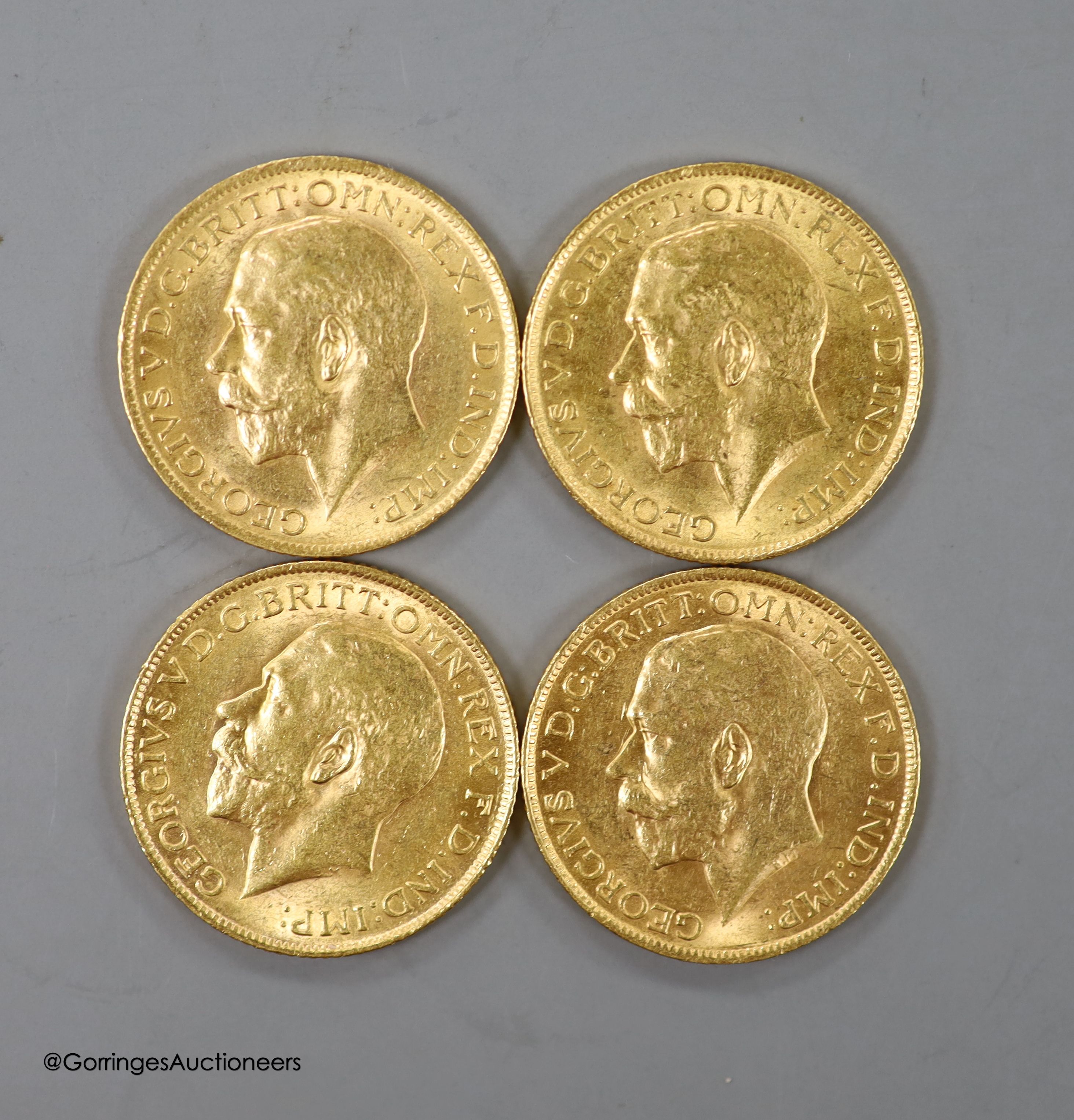 Four George V gold sovereigns, 1912 (2) and 1913 (2)